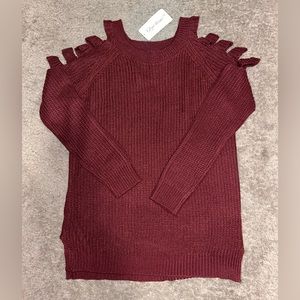 Questions? NWT Maroon Dark Red Knit Sweater Size Large Cut Out Design Sleeves